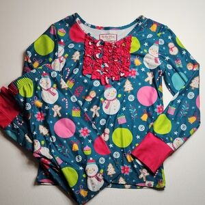 Cheeky Plum Girls Christmas Pajama Set Size 8Y | Snowman Print Ruffle Top